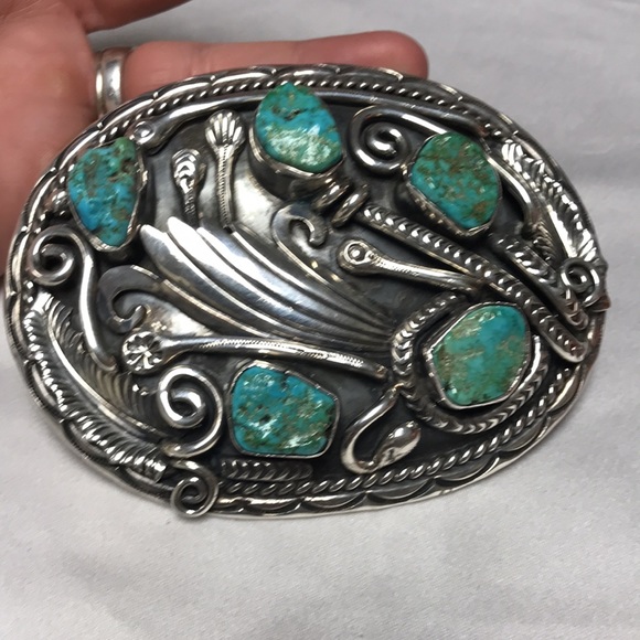 Vintage Navajo Turquoise Sterling Silver Buckle Signed VJB Violet& Jeffrey Begay - Picture 8 of 8